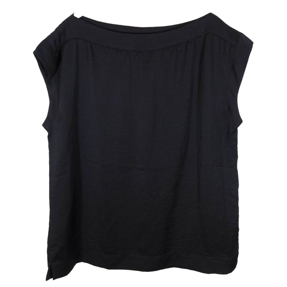 TALBOTS Satin Cap Sleeve Pullover Blouse Shell Top Size 16 NWT Black Classic